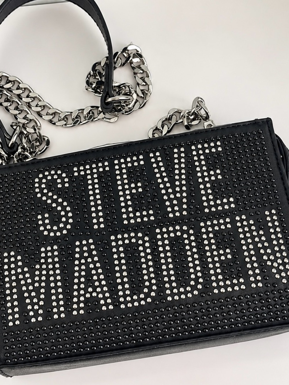 Steve Madden Black Studded Messenger with Silver Chain